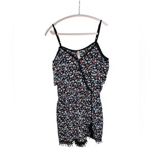 Black and Floral Cold Shoulder Romper | Xhilaration Large | Adjustable Neckline